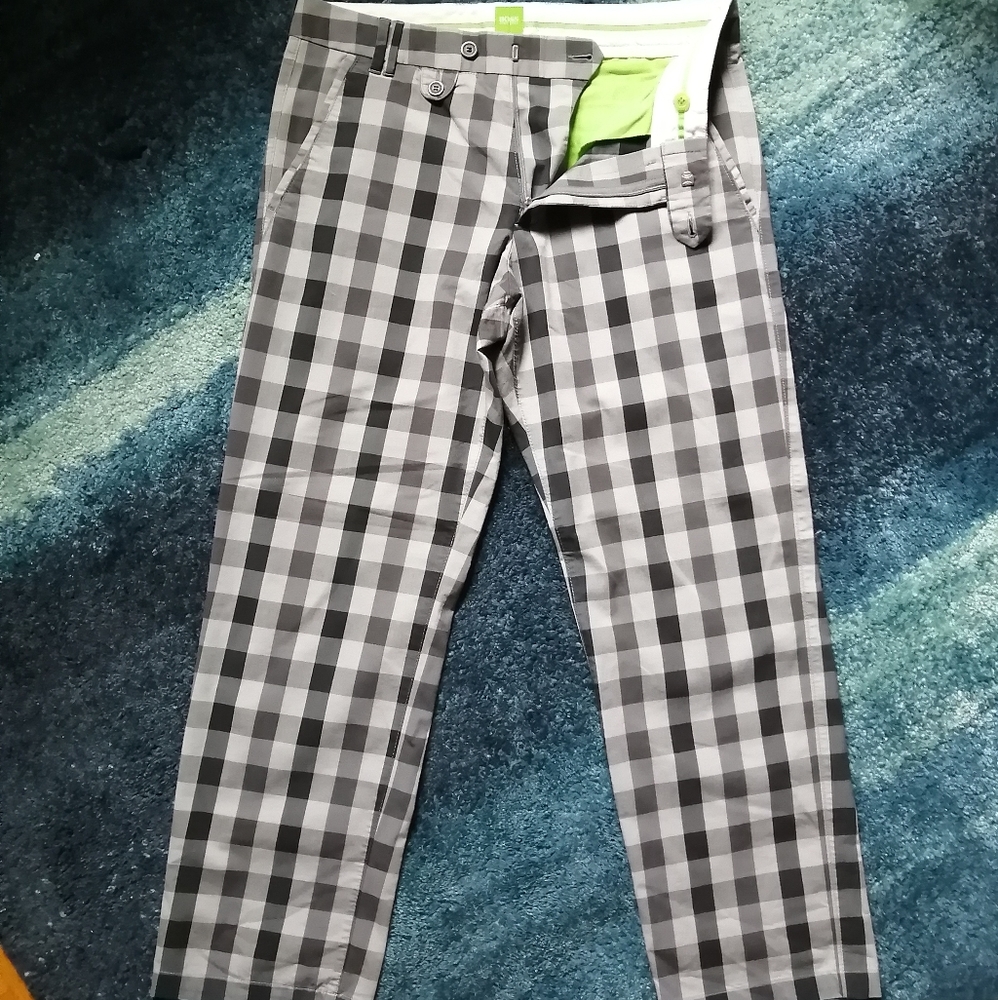 Hugo Boss Men's light grey plaid pants